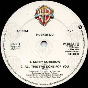 Sorry Somehow 12" EP side 1 label