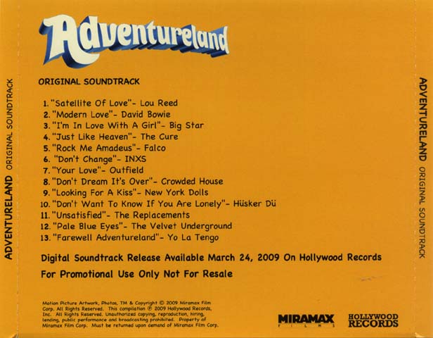 Adventureland original soundtrack CD cover art back