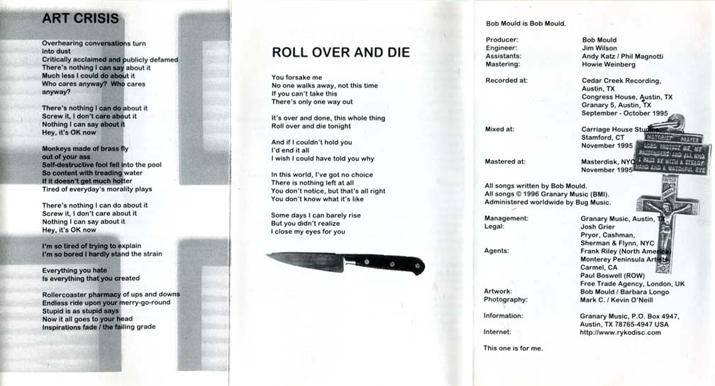 Bob Mould cassette [Korea] inlay interior unfolded, part 2