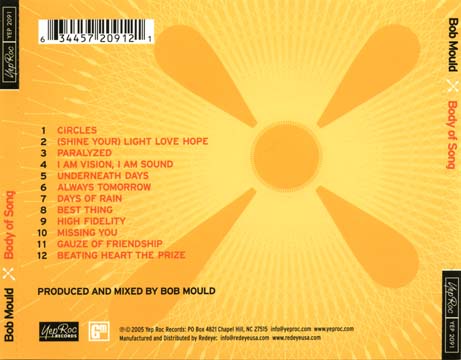 Bob Mould — Body Of Song CD back