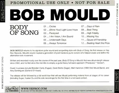Bob Mould — Body Of Song Yep Roc advance CD back