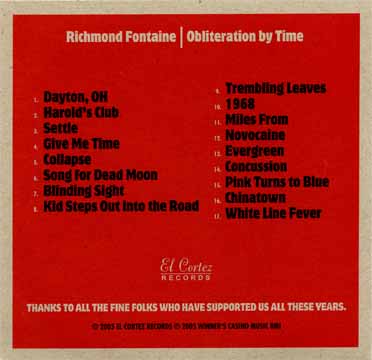 Richmond Fontaine — Obliteration By Time CD back