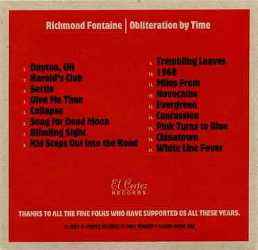 Richmond Fontaine — Obliteration By Time CD back
