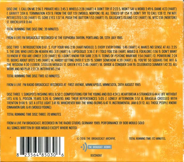 Hüsker Dü: The Archives bootleg CD box back