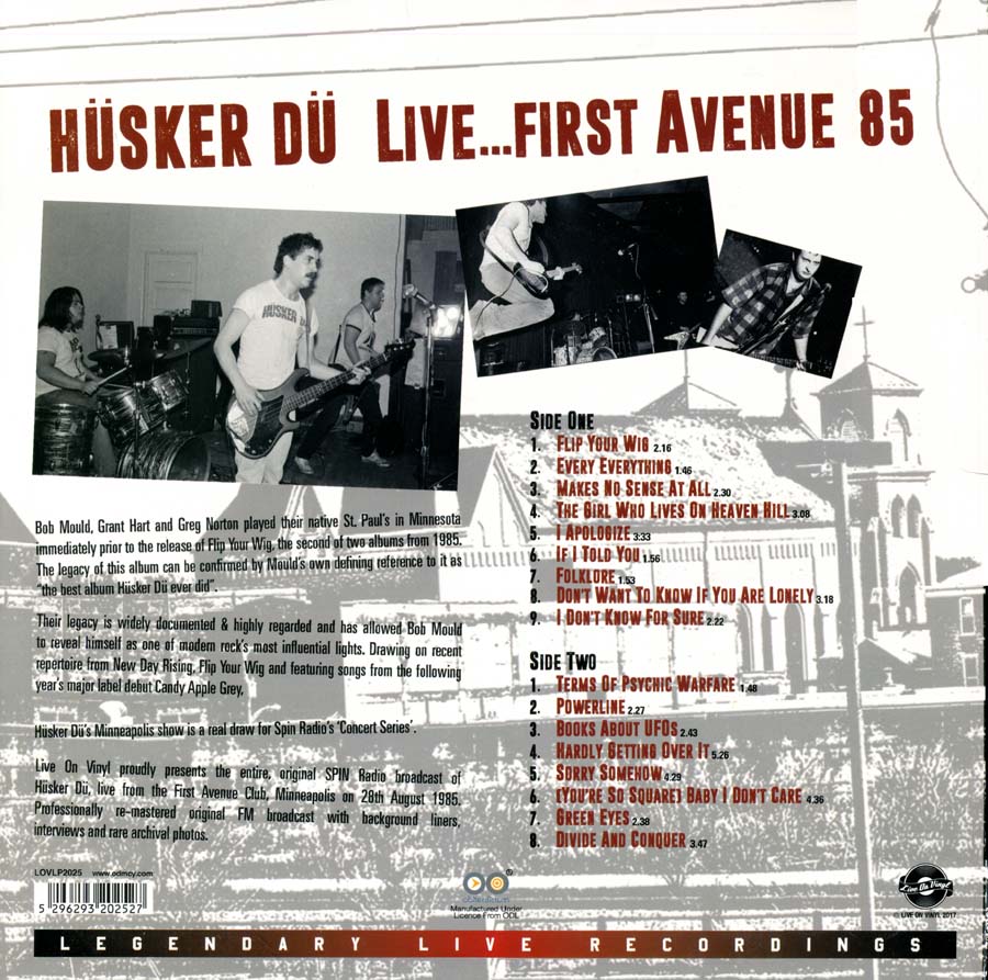 Live... First Avenue 85 LP back cover