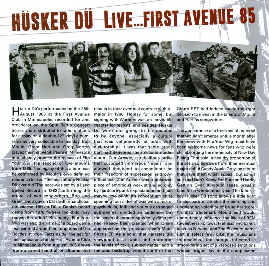 Live... First Avenue 85 LP insert sheet front