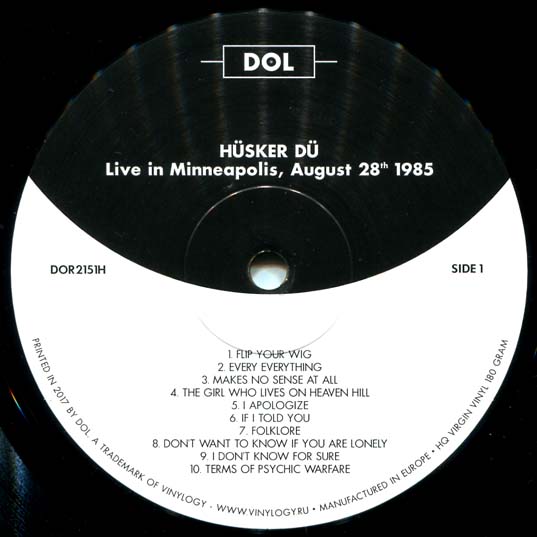 Live In Minneapolis bootleg side 1 label