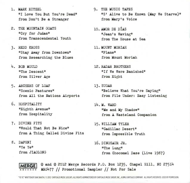 Various Artists — Merge Sampler, Winter 2012-2013 promo CD slipcase back