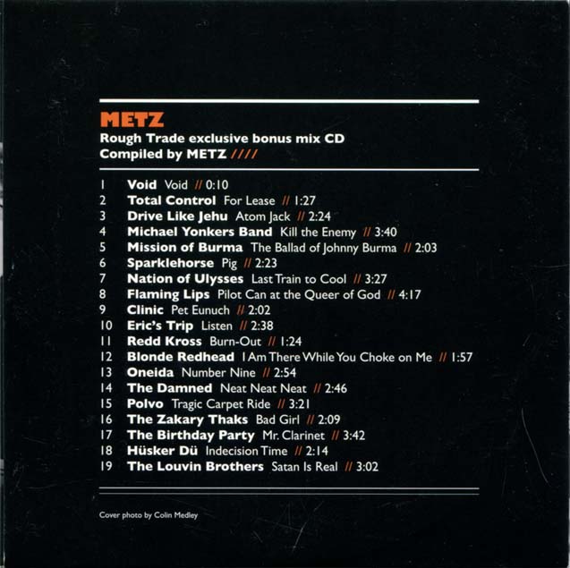 Various Artists — METZ bonus CD back