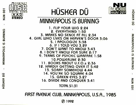 Hüsker Dü Minneapolis Is Burning boot CD back
