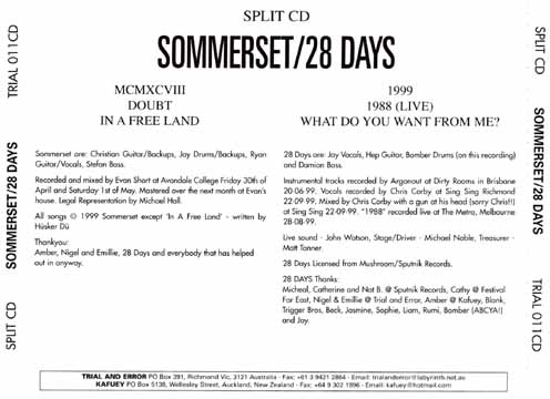 Sommerset/28 Days Split CD back