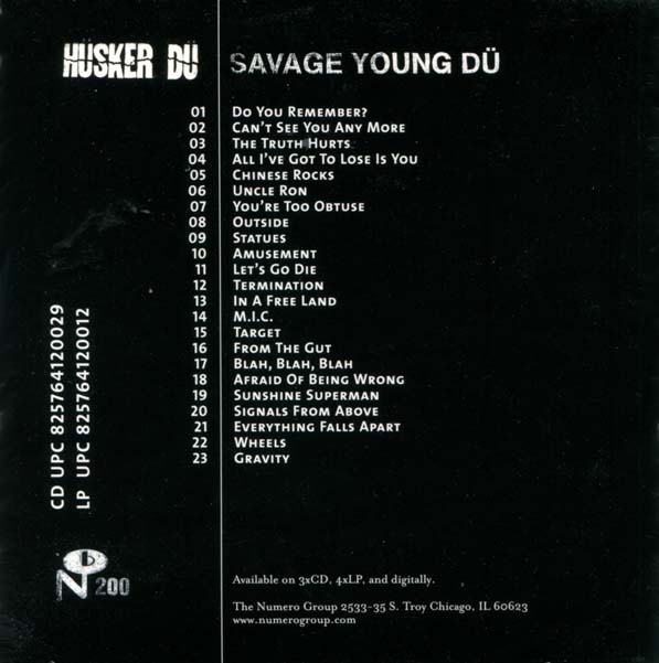 Savage Young Dü sampler CD back artwork