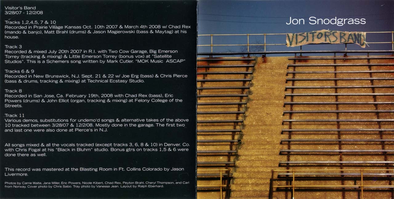Jon Snodgrass — Visitor's Band CD front insert exterior unfolded