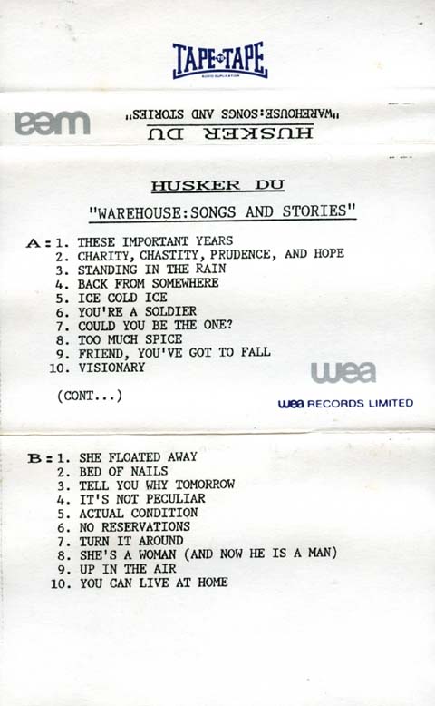 Warehouse: Songs And Stories advance cassette inlay