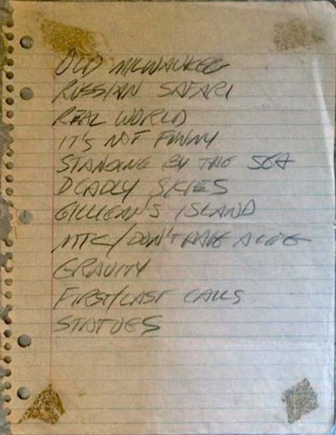 Handwritten setlist: Hüsker Dü — Electric Banana. Pittsburgh PA, 28 Apr 1983