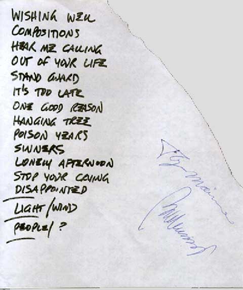 Handwritten setlist: Bob Mould Band, McNeil Room, RPI Student Union, Troy NY, 28 Oct 1990