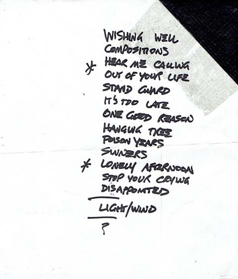 Handwritten setlist: Bob Mould Band, Crest Theater, Sacramento CA, 13 Nov 1990