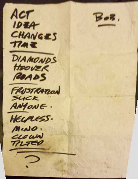 Handwritten setlist: Sugar @ The Venue, Edinburgh, Scotland, 04 Oct 1992
