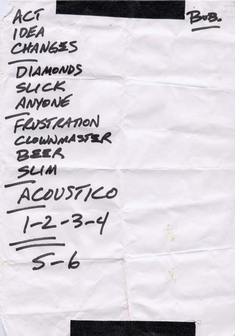 Handwritten setlist: Sugar, 1st Avenue, Minneapolis MN, 28 Apr 1993
