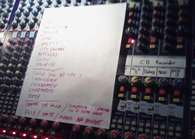 Handwritten setlist: Bob Mould Band, Beachland Ballroom, Cleveland, 01 Aug 2013