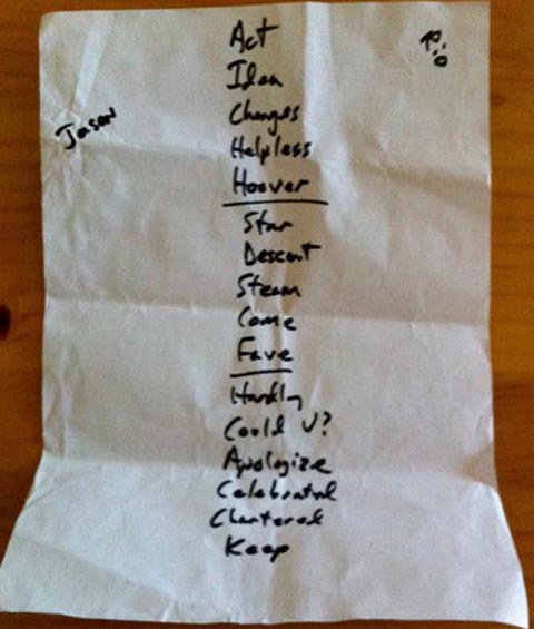 Handwritten setlist: Circo Voador, Rio de Janeiro, Brasil, 06 Oct 2013