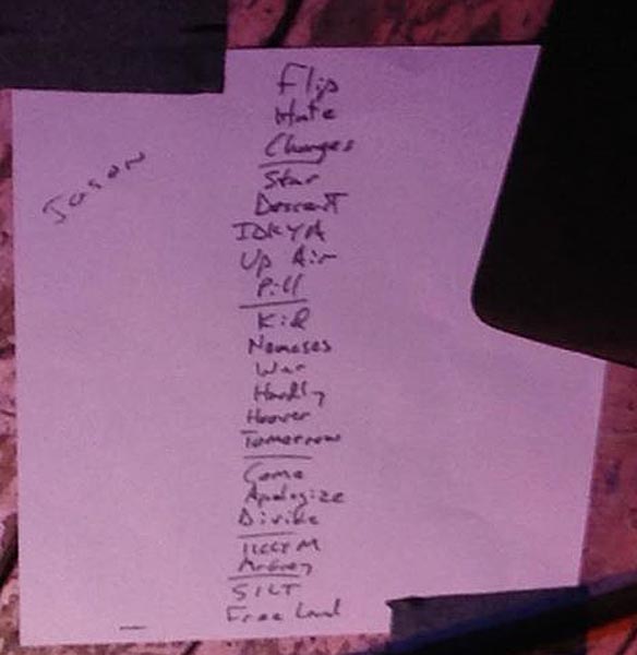 Handwritten setlist: Bob Mould Band, Old Rock House, St Louis MO, 19 Sep 2014