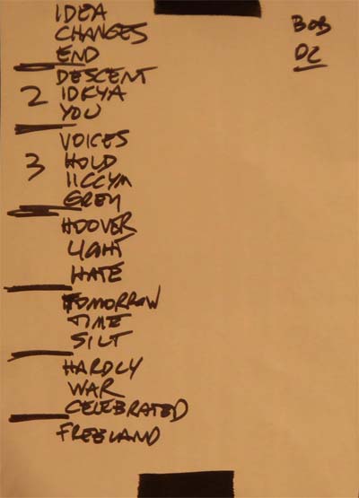 Handwritten setlist: Bob Mould Band, 9:30 Club, Washington DC, 27 Apr 2016