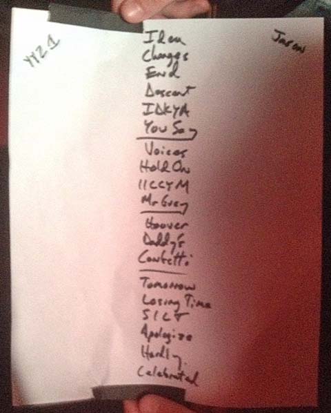 Handwritten setlist: Bob Mould Band, Horseshoe Tavern, Toronto ON, 03 May 2016