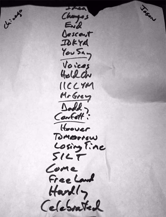 Handwritten setlist: Bob Mould Band, Metro, Chicago, 06 May 2016