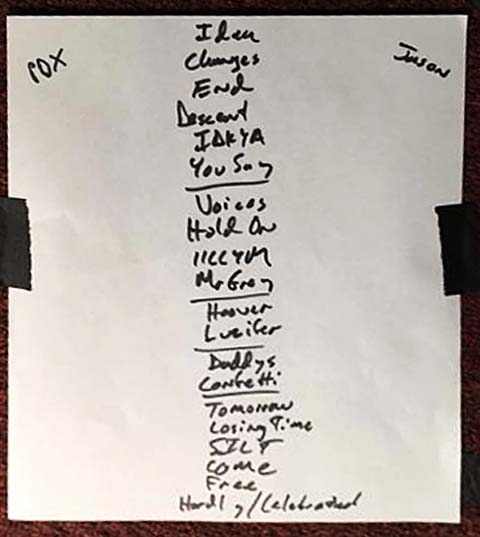 Handwritten setlist: Wonder Ballroom, Portland OR, 11 May 2016