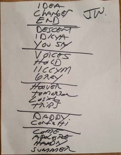 Handwritten setlist: The Independent, San Francisco CA, 14 May 2016
