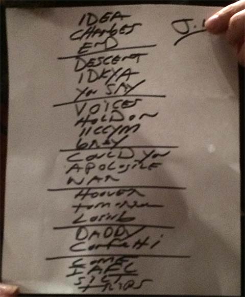 Handwritten setlist: The Independent, San Francisco CA, 15 May 2016