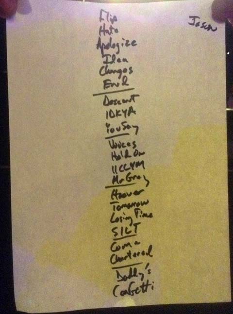 Handwritten setlist: O2 Academy, Birmingham UK, 07 Oct 2016