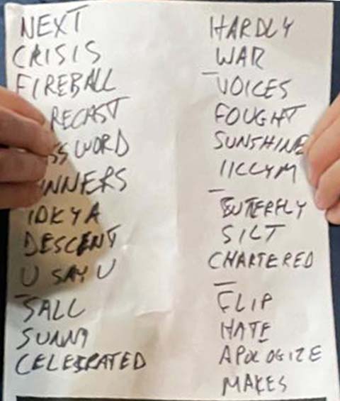 Handwritten setlist: Bob Mould Band @ Boulder Theater, Boulder CO, 04 Oct 2021