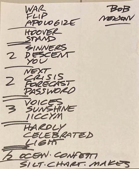 Handwritten setlist: Stuart's Opera House, Nelsonville OH, 19 Oct 2021