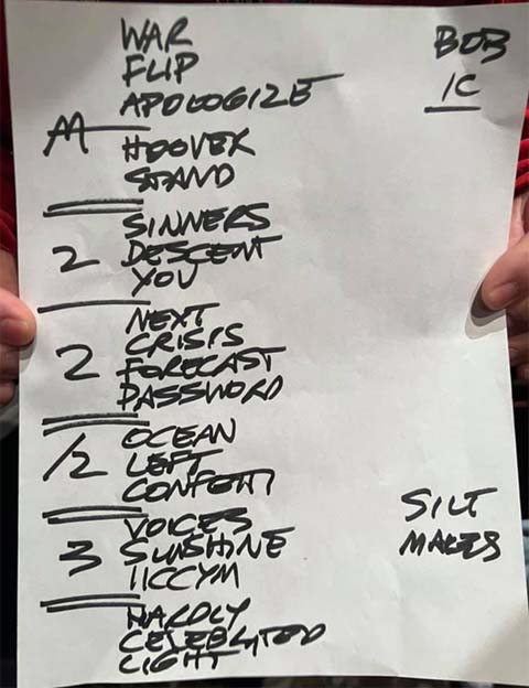 Handwritten setlist: Englert Theatre, Iowa City IA, 24 Oct 2021