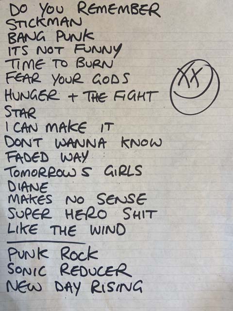 Handwritten setlist: UltraBomb @ Reggies, Chicago IL, 13 May 2023