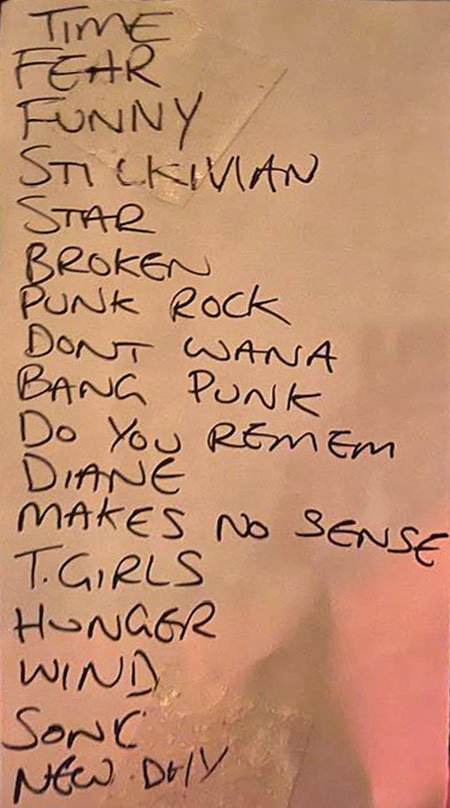 Handwritten setlist: UltraBomb @ Helios 37, Cologne, Germany, 12 Dec 2023