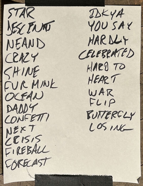 Handwritten setlist: Majestic Theatre, Madison WI, 16 Apr 2025