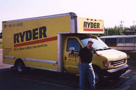 Bill Batson and the equipment truck, Fargo ND, 10 Sep 1998