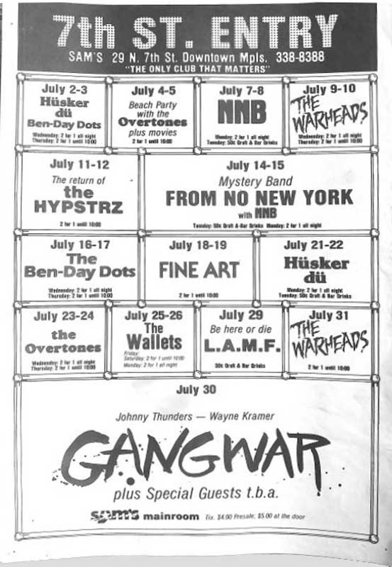 Hüsker Dü Jul 1980 print ad (7th St Entry, Minneapolis)