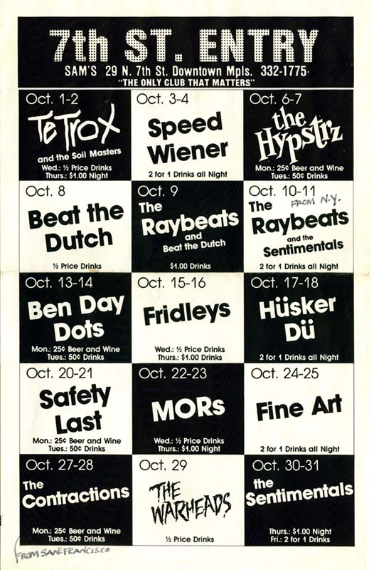 Hüsker Dü Flyer, 17-18 Oct 1980 poster (7th St Entry, Minneapolis)