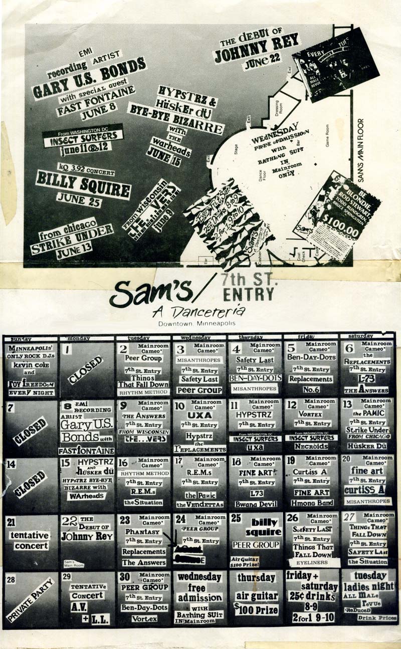 Hüsker Dü cluib calendar ((7th St Entry & Sam's, Minneapolis)