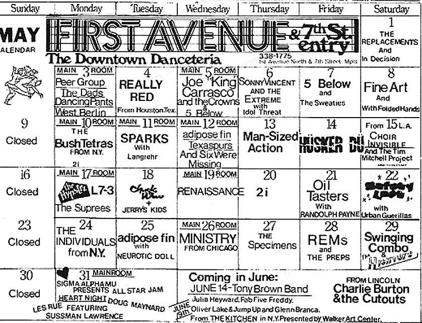 Hüsker Dü club calendar, 14 May 1982