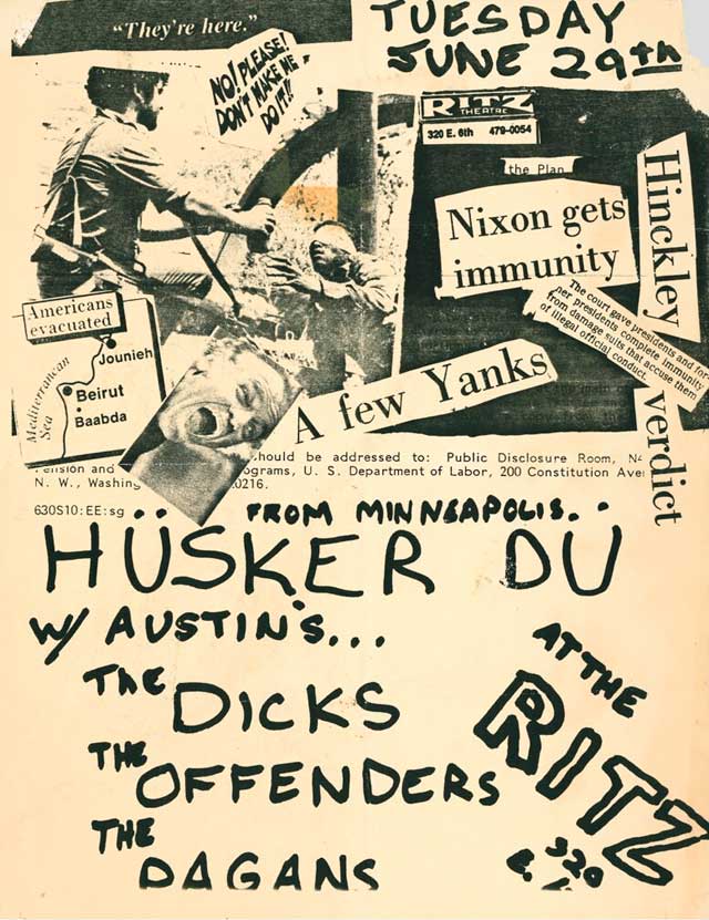 Hüsker Dü 29 Jun 1982 flyer (Ritz, Austin)