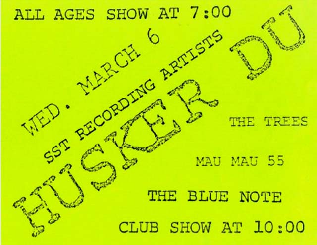 Hüsker Dü flyer, 06 Mar 1985, Blue Note, Boulder CO