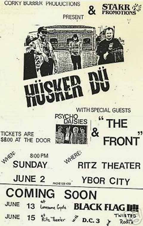 Hüsker Dü flyer, 02 Jun 1985, Ritz Theater, Ybor City FL