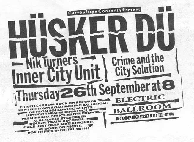 Hüsker Dü flyer, 26 Sep 1985, Electric Ballroom, London