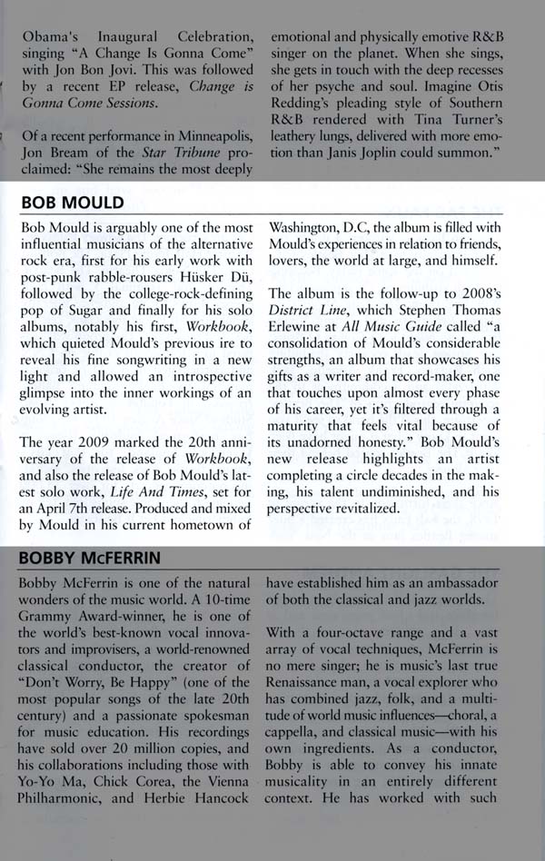 Carnegie Hall March 2010 Playbill Bob Mould page