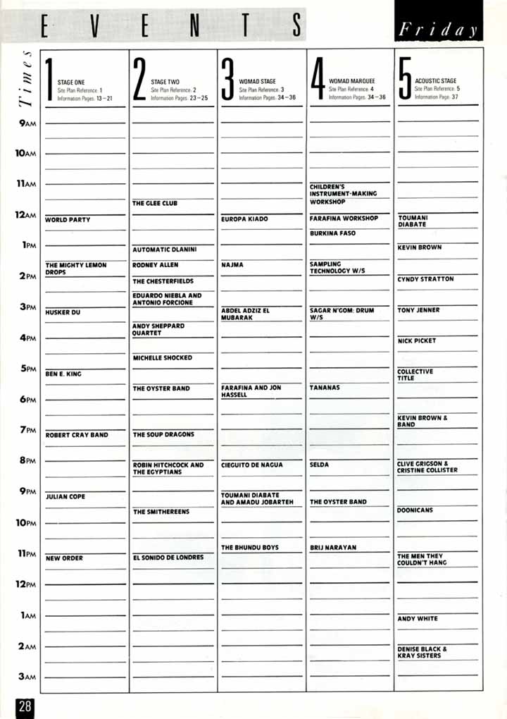 Glastonbury 1987 Hüsker schedule